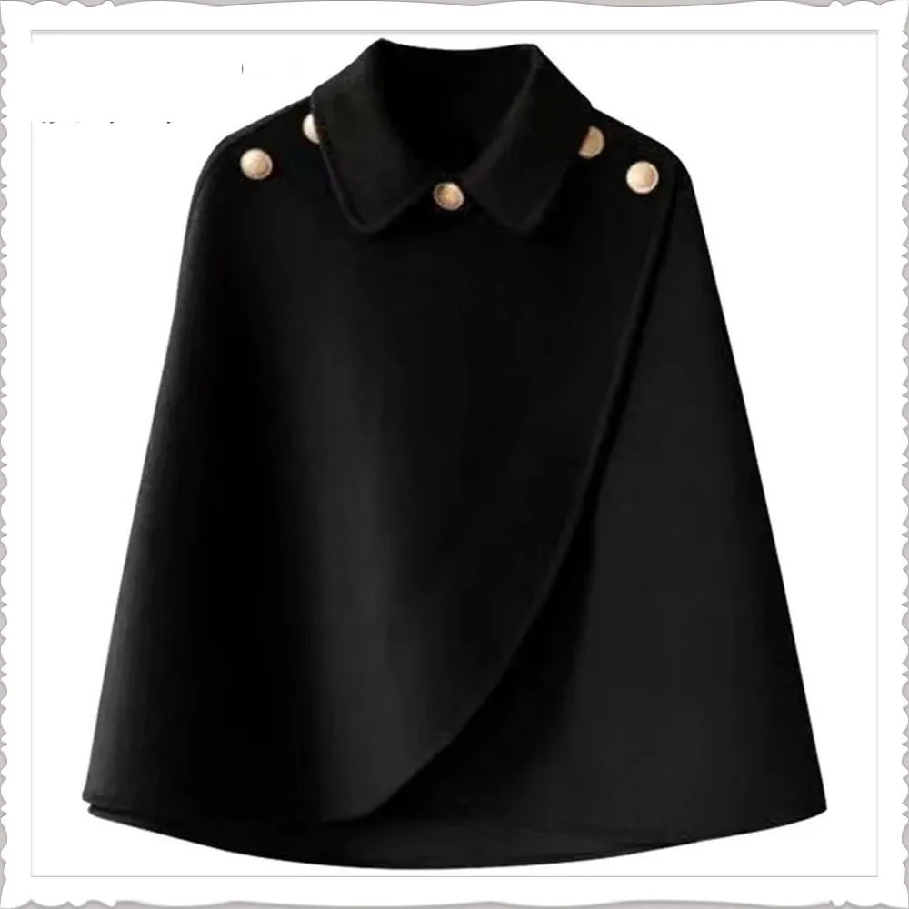 Fashion Woolen Shawl Coat For Women 2025 Autumn Winter Woolen Jacket Short Outerwear Cape Red Black Coat Tops Female 251029