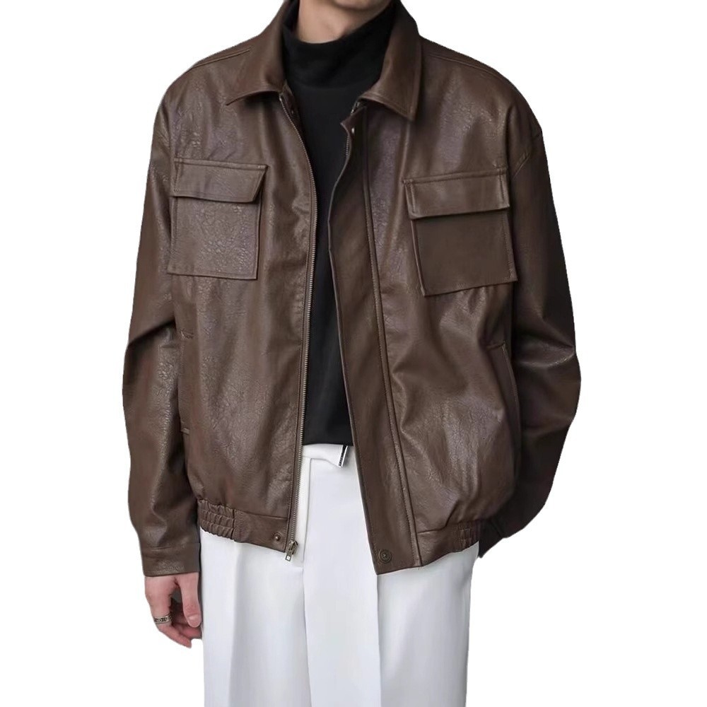 Streetwear Cool Motorcycle Short PU Leather Jacket For Men And Women, Autumn And Winter Warm Designer Jacket Loose Leather Workwear Coat