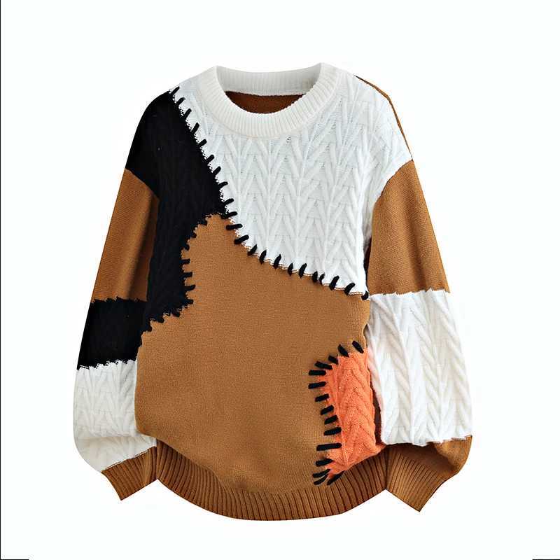 2025 Fashionable High Street Thorn Style Spliced Knitted Sweater Autumn Winter Warm Mens Top Hiphop Streetwear Fishing Sports J251029