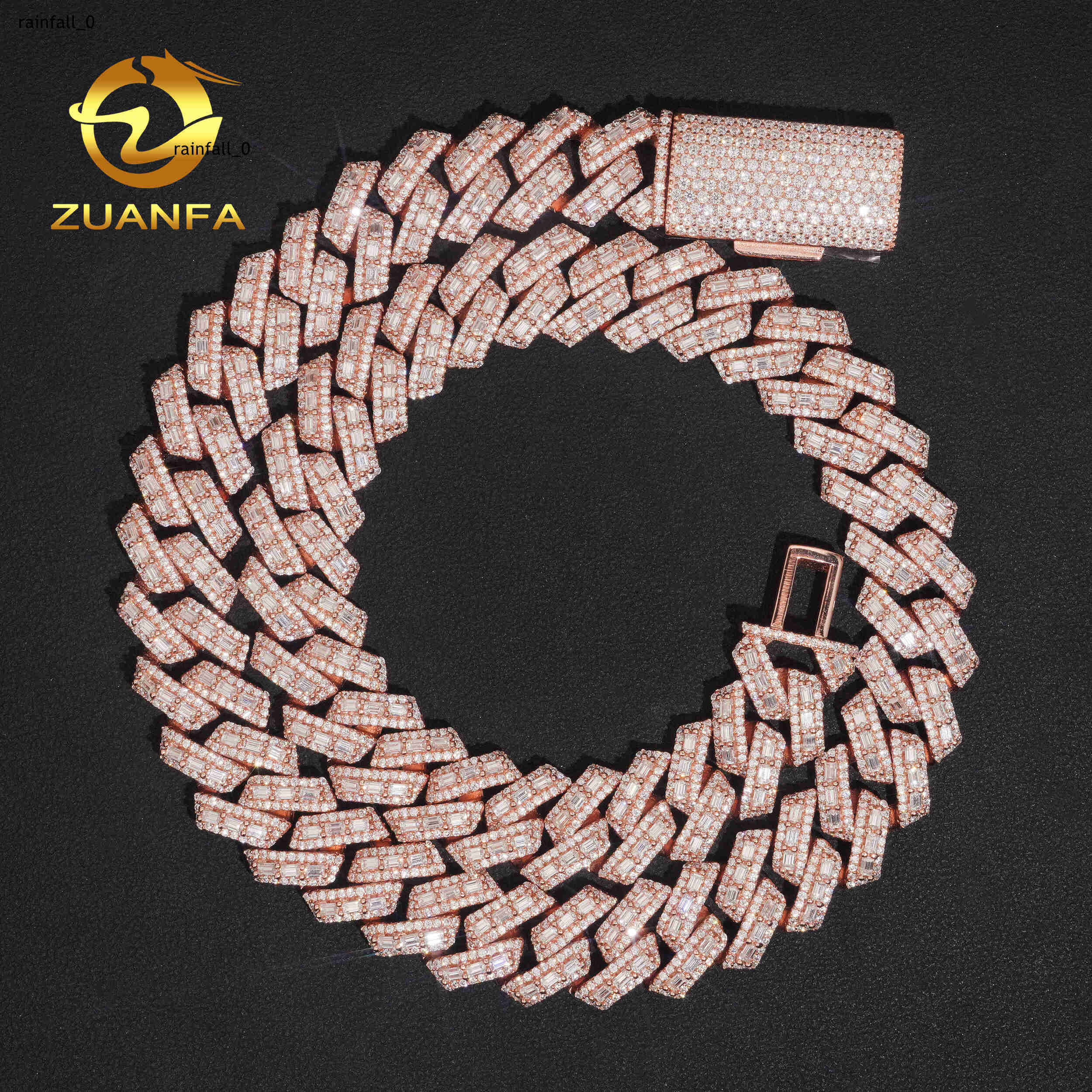 PROMOTION 16mm Baguette Moissanite Chain Cuban Links Pass Diamond Tester 925 Silver Cuban Link Chain Necklace Rose Gold Plated