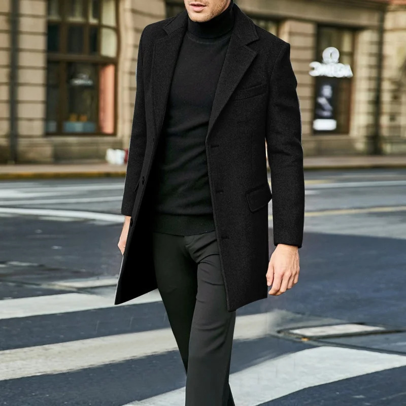 Autumn Winter Mens Casual Wool Coat British Style Mens Long Sleeve Wool Jacket Lined 251029