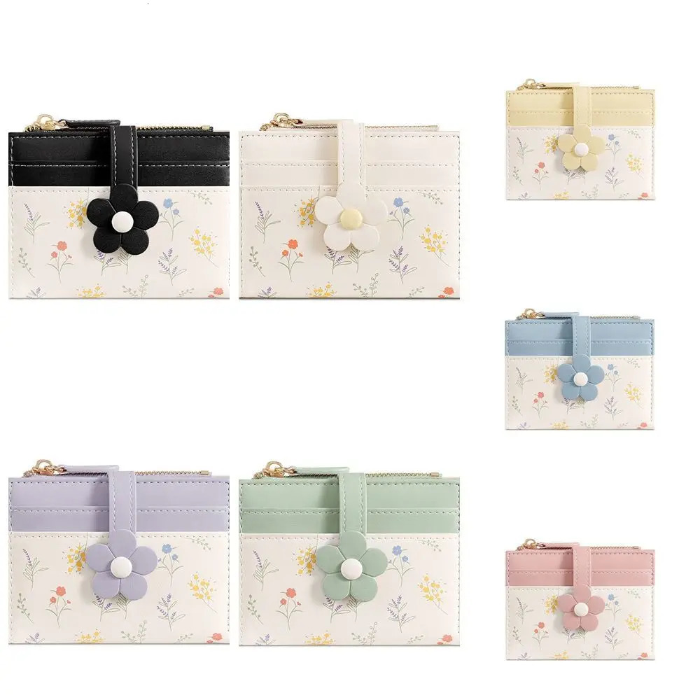 Flowers Printed Mini Coin Purse PU Leather MultiCards Slot Mini Keychain Bag Portable Zipper Small Card Bag Car Accessories 251029