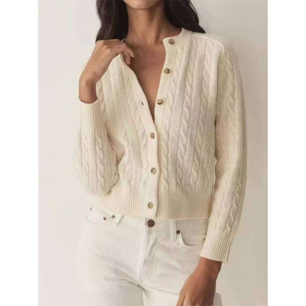 French Women's Wool Blend Knit Cardigan O-Neck Long Sleeve Knitwear Ladies Single-Breasted Twist Knitted Sweater Top Women Sweater Designer Sweat