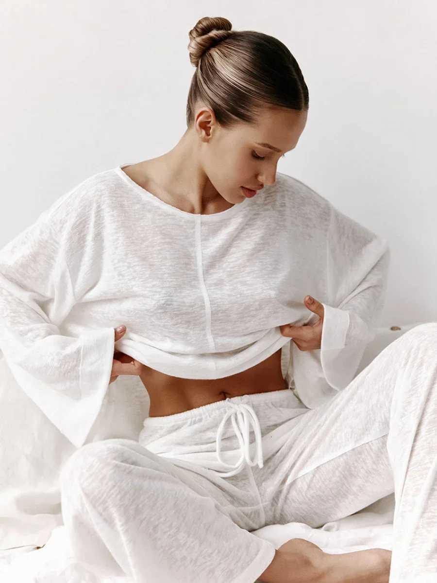 Blubelle Sexy Fashion Knitted ONeck Pajamas 2Piece Set Long Sleeve Long Pants Womenss Home Clothing Spring Soft Pajamas SetsT251029