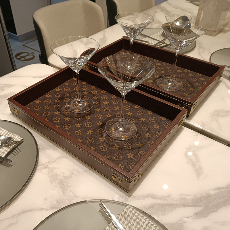 Light luxury high-end tray, desktop rectangular display tray, cultural and decorative items, tea set storage tray, entrance leather storage tray ddmytues