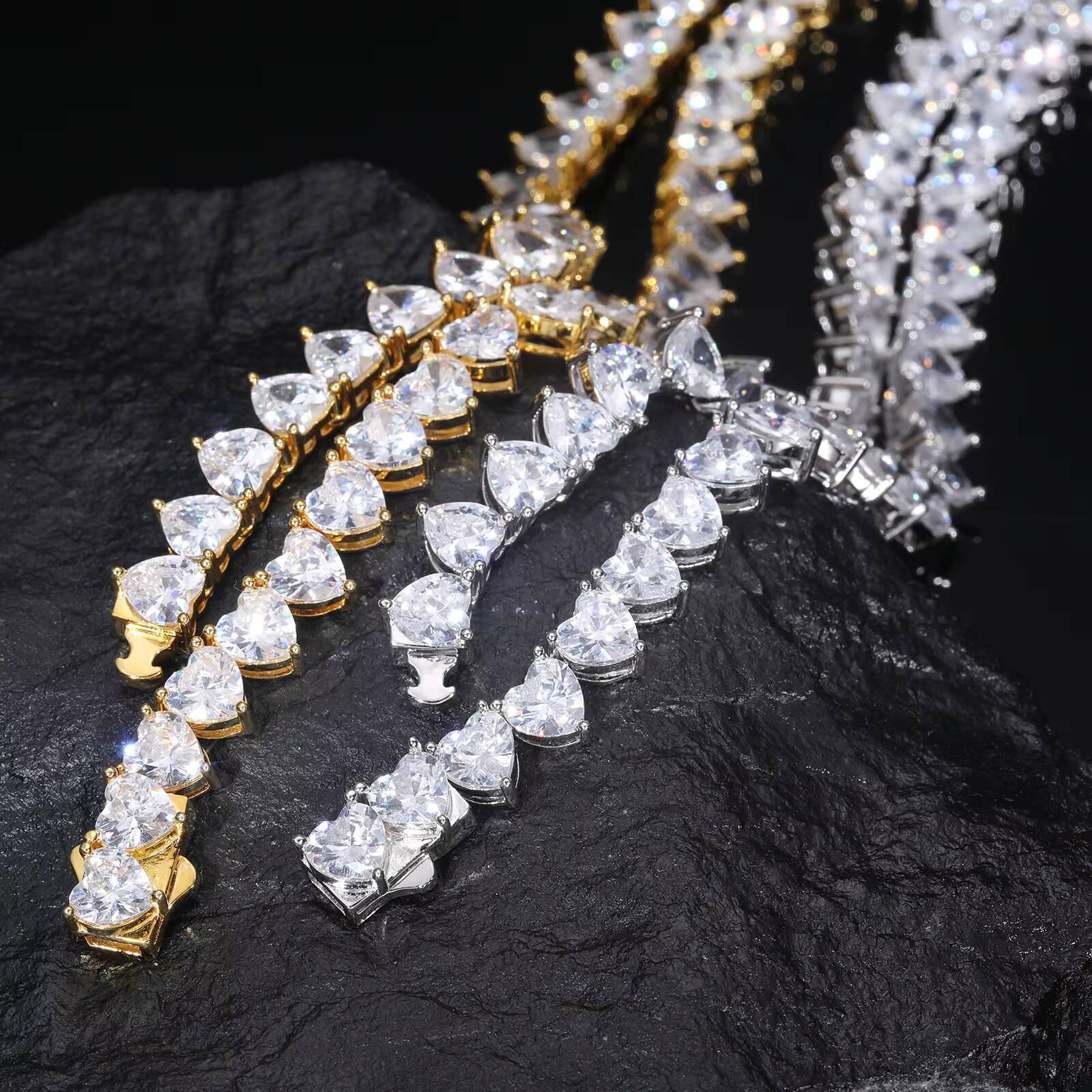 Luxury Valentine Gift Jewelry 925 Sterling Silver 5mm 65mm Vvs Moissanite Diamond Heart Tennis Bracelet for Men Women