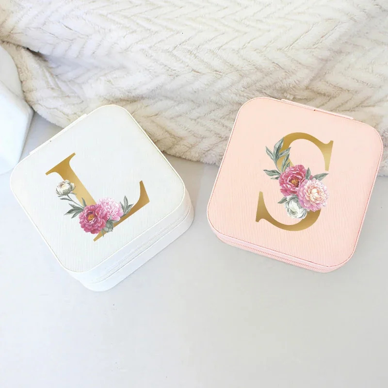 Gold Alphabet Flower Jewelry Box Bridesmaid Gift Mystery Bridesmaids Proposal Portable Organizer Storage Boxes 251013