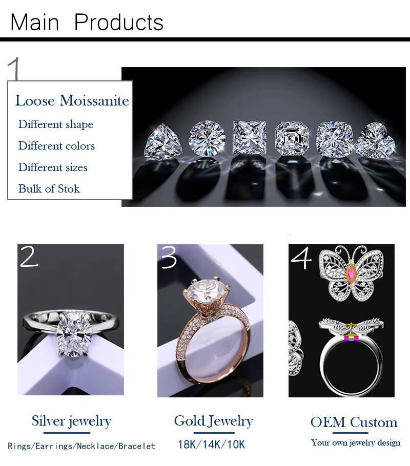 Popular 9k 10k 14k 18k White Gold Moissanite Engagement Ring 15Ct Round Cut Moissanite Ring with GRA Certificate