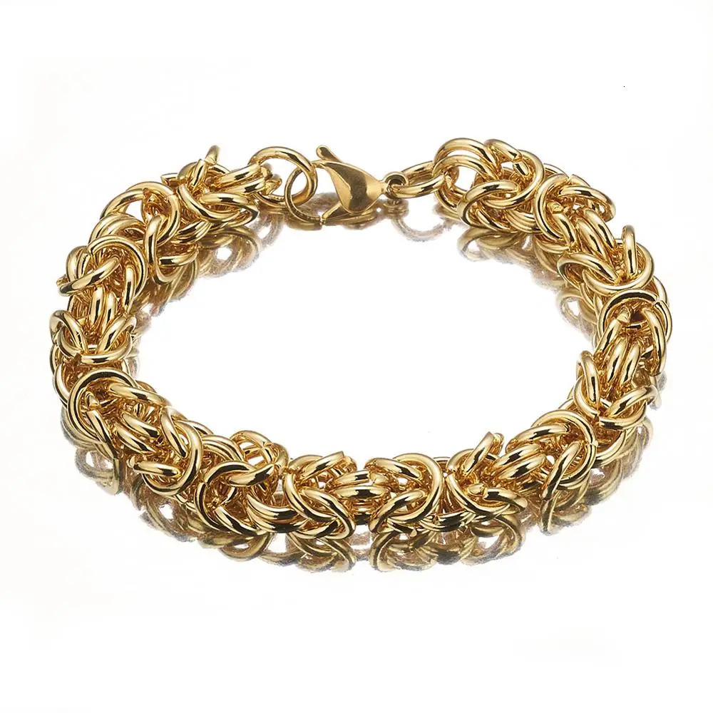 6810mm Fashion 316L Stainless Steel Gold Color Round Circle Byzantine Link Chain Men Women Bracelet Jewelry 251028