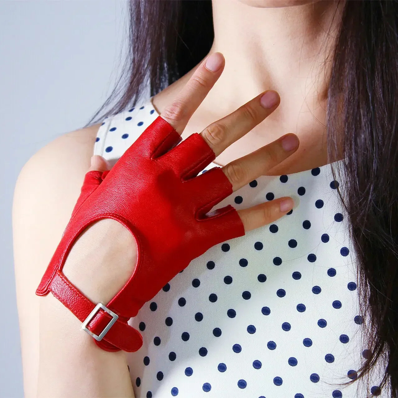 Leather Fingerless Short Show Stage Performances Driving Gloves Square Buckle Half Finger Workout Fitness Cospiay Lady 251013