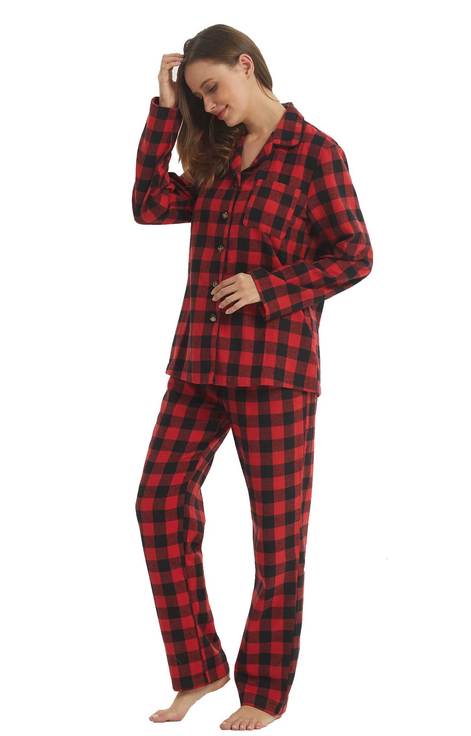Womens Flannel Pajamas Sets Long Sleeve Pjs Sets for Women Plaid Pajama Sets Plaid Pjs Bottoms Tops Flannel Pajama for WomenT251029
