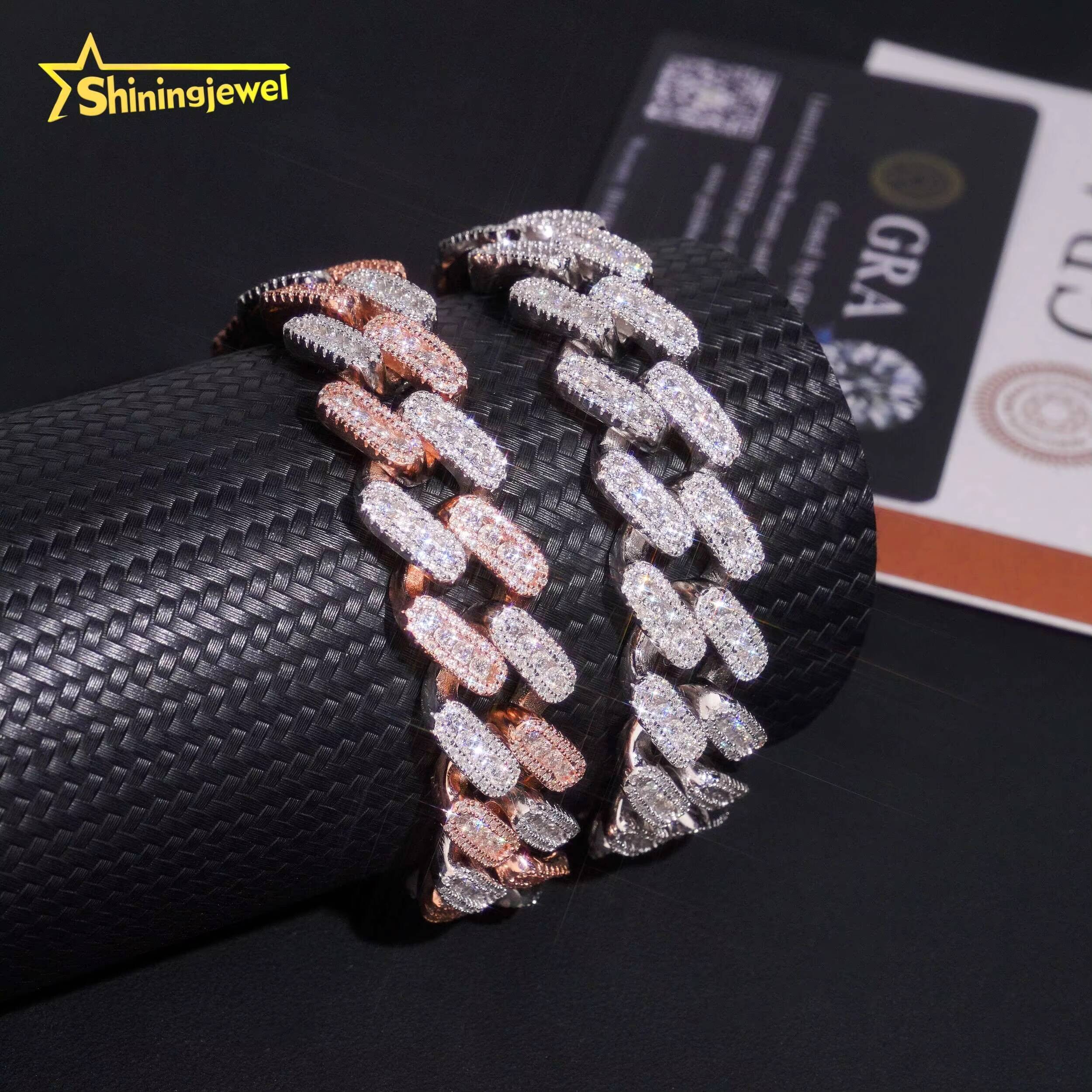 Luxury 15mm Moissanite Cuban Bracelet 2 Tone for Men Women 925 Silver Anniversary Gift Elegant Birthday Present in Velvet Box