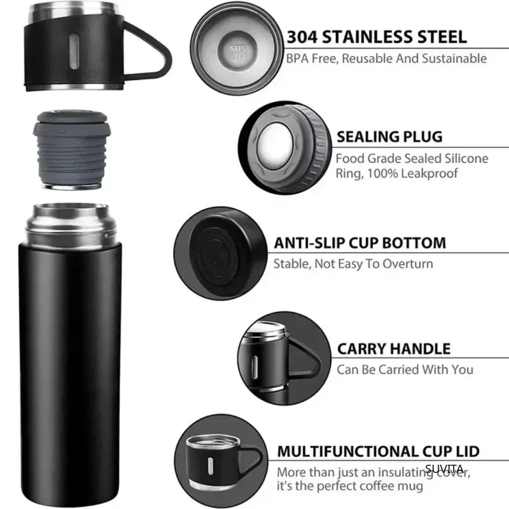 500ML Stainless Steel Vacuum Flask Office Business Style Gift Set Thermos Bottle Outdoor Water Thermal Insulation Couple Cup 251029 W260226