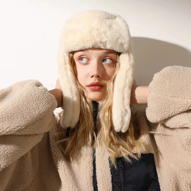 Womens Hat Winter HaTt Ushanka for Female Thicken Cold Cap Warm Windbreak Pilot with Earflaps 251013