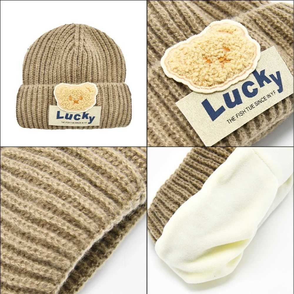 Baby Cartoon Hat Kids Lucky Bear Knitted Hat Soft Thick Solid Color Winter Hat Student Winter Hat with Earmuffs Childrens Gifts251028