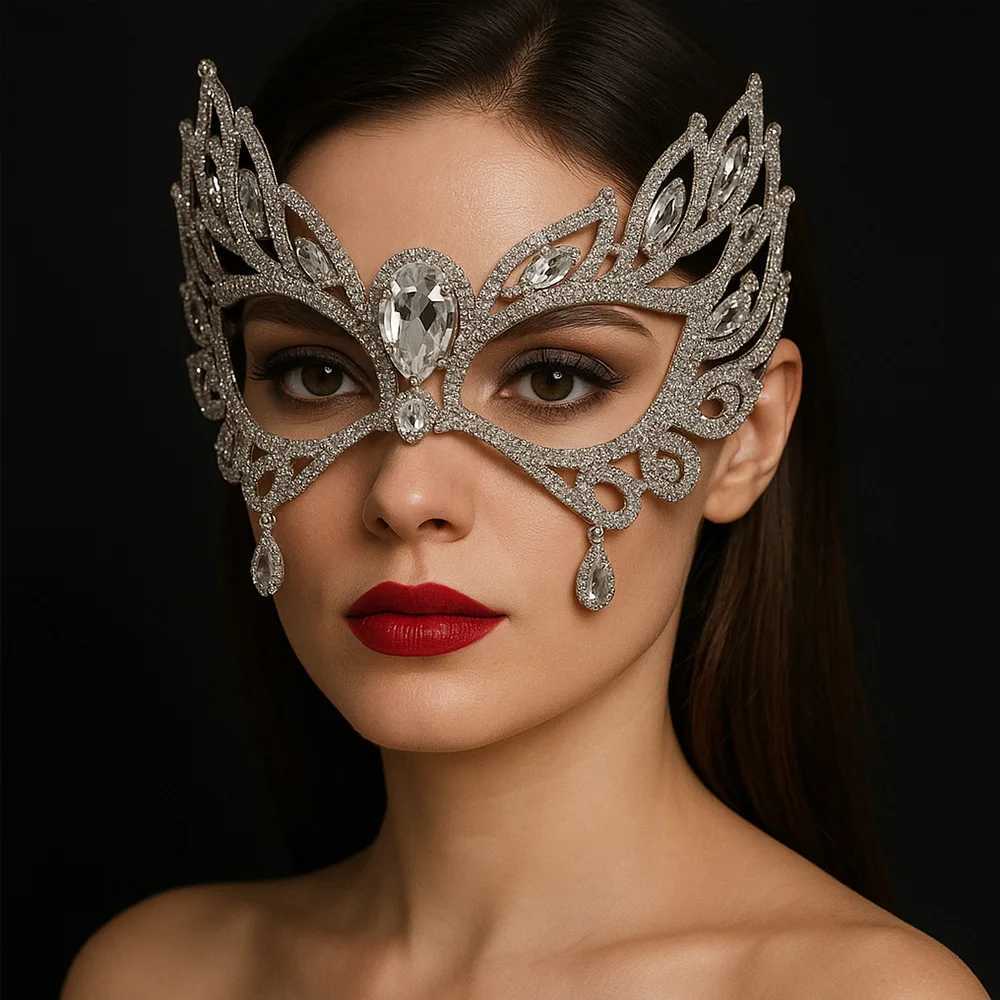 Rhinestone Tassel Veil Masks Full Face Women Chains Face Mask Masquerade Dance Party Performance Sexy Facial Accessories JewelryW251029