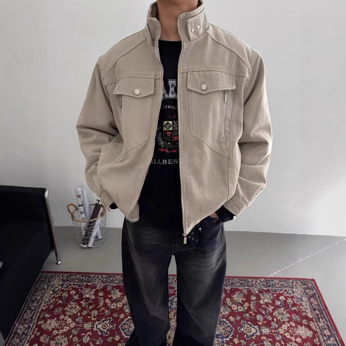 American Style Men's Jacket New Spring And Autumn Trendy Brand Stand Collar Designer Jacket Short Casual Versatile Motorcycle Jacket For Men