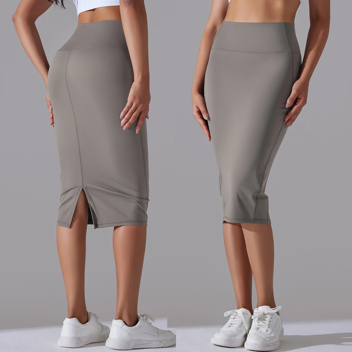 Womens Sexy Naked Feel Fabric Skinny Pencil Skirt Ladies Hips Wrap Bodycon High Waist Elastic Stretch Split Skirts 251028
