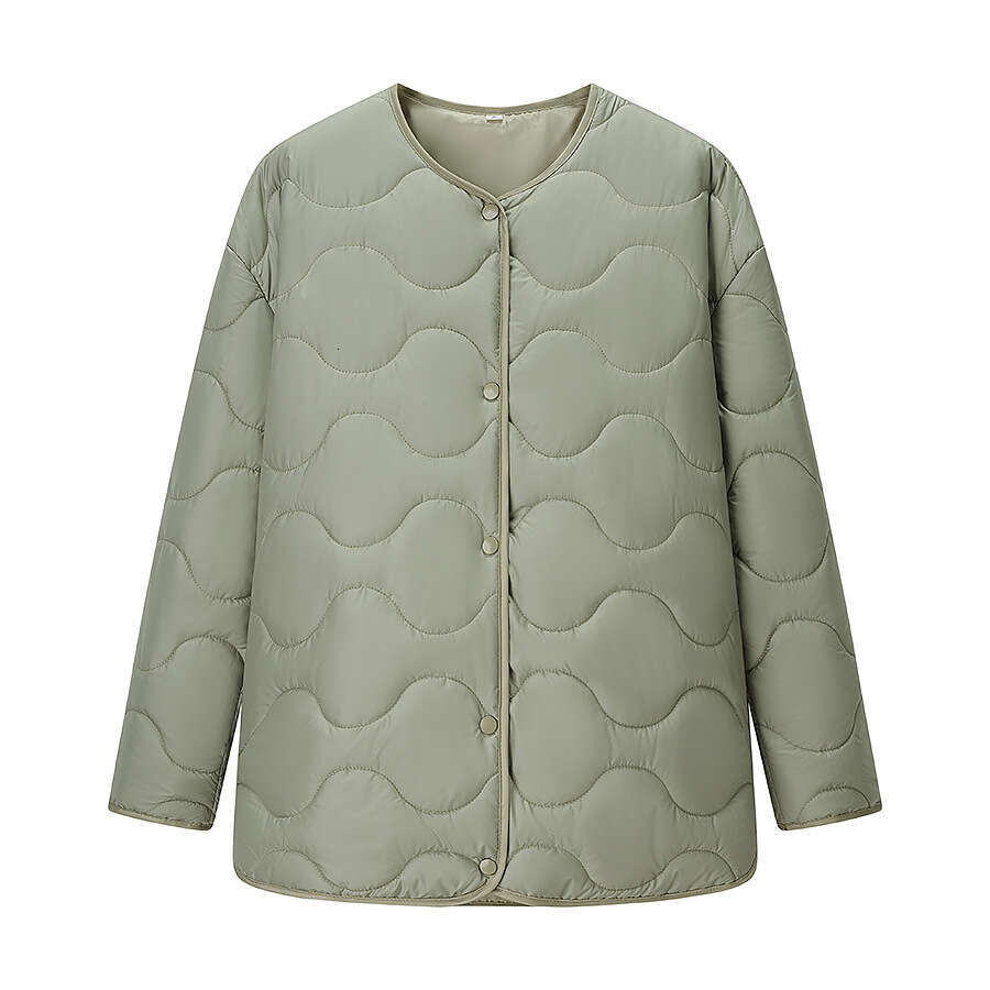 Loose Cotton Jacket Round Neck Solid Color Simple Design Autumn Winter New Style European And American Stitching Decoration B8acket B8