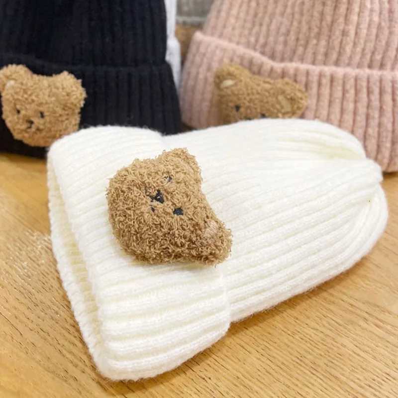 Thicken Velvet Knit Hat for Children Winter Warm Ear Protection Pullover Cap 514year Kids Bear Beanie Outdoor Ski Riding Bonnet251028