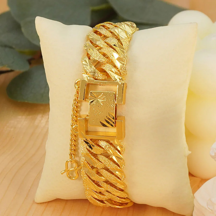 1Pcs Fashion Ladies 24K Gold Plated Hip Hop Thick Chain Bracelet 195cm 767 inches Copper Wrist Jewelry 251028
