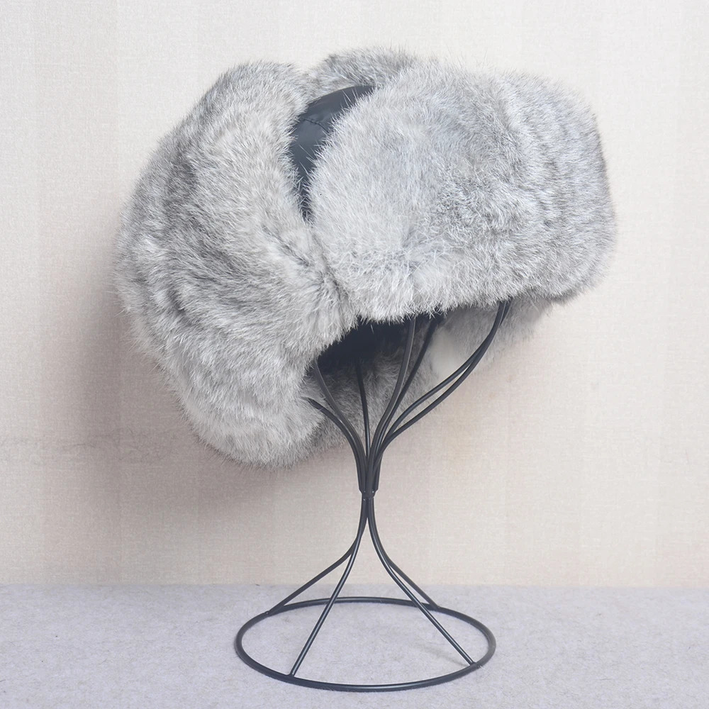 Russia Winter Real fur Hat Men Outdoor Windproof Super Warm Rabbit Fur Bomber Hats Natural Soft Caps 251013