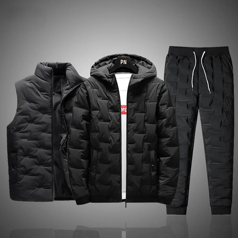 3PC Men Winter Down Cotton Sets Mens Thick JacketPants Suit Man Hooded Sweatshirt Sportswear Tracksuits Male Hoodie Sweatsuits 251028