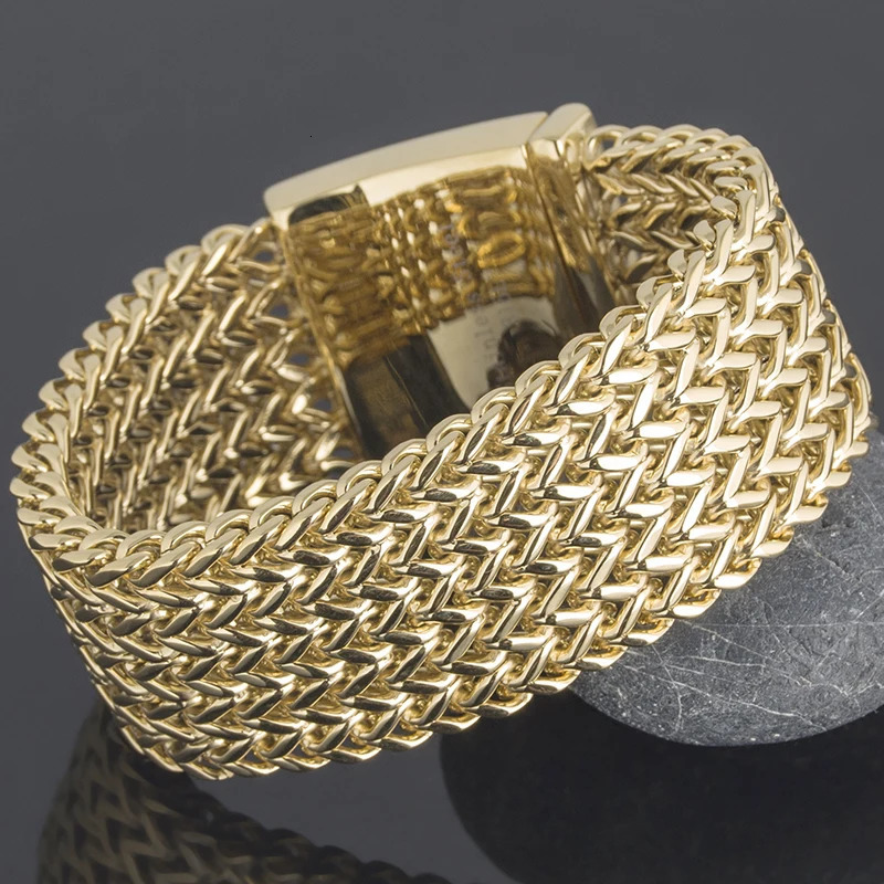 30MM 212223CM Long Never Fade Gold Color Man Bracelet for Men Stainless Steel Mens Bracelets Wrist Jewelry Waterproof 251028