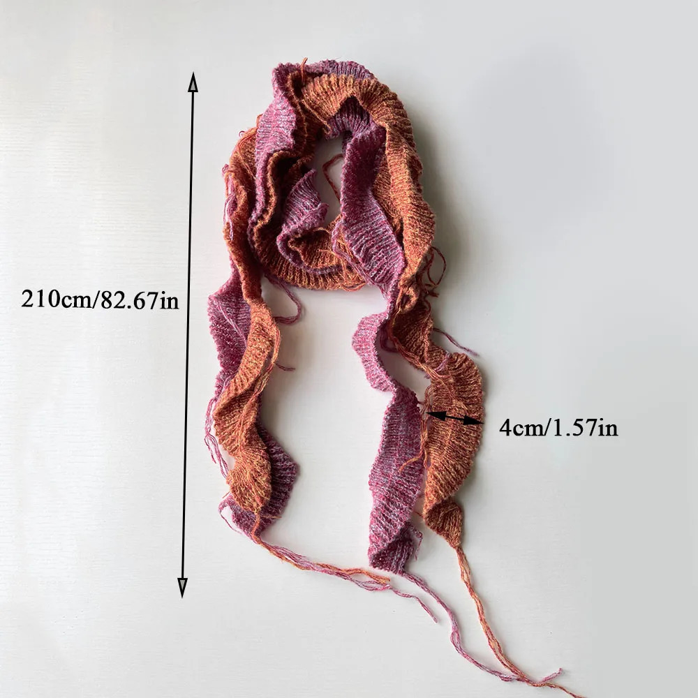 Y2k Girls Ruffle Edge knitted Long Scarf Harajuku Solid Color Skinny Thin Scarf Woman Decorative Scarf Women Tassel Narrow scarf 251029