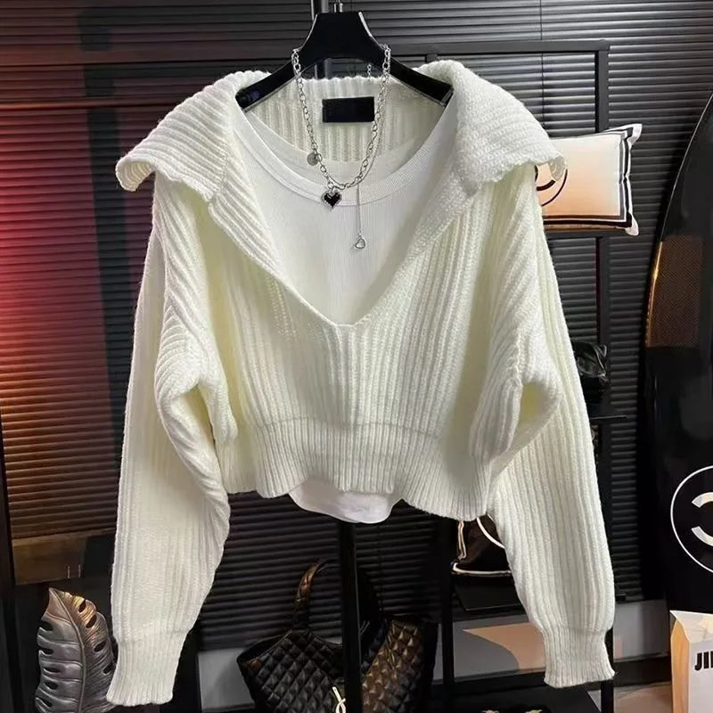 Korean Style Womens Sweater Winter Elegant Matching Long Sleeve Top Chic Casual Pullover Solid Blouse Knitwear Jumper Y2K Top 251029