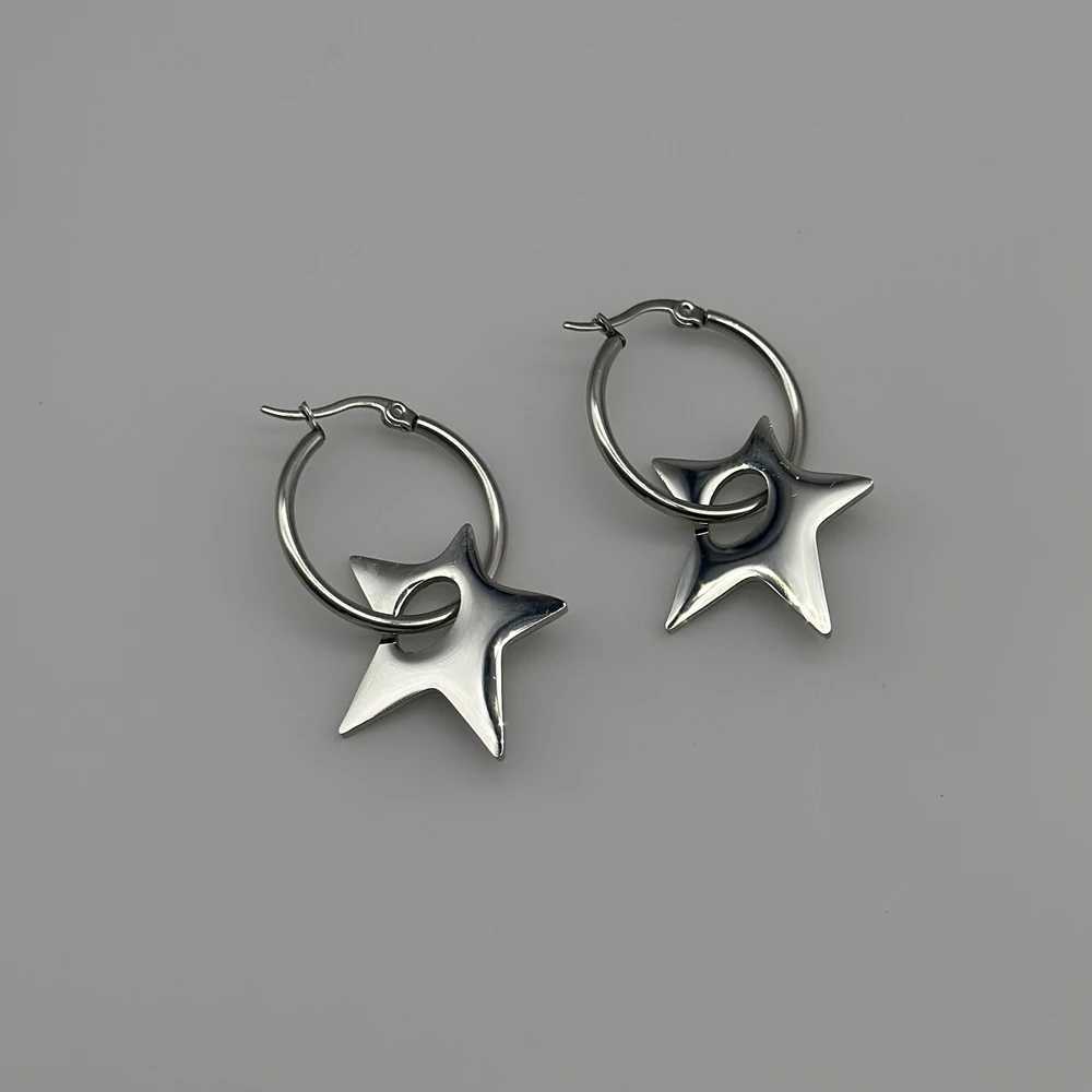 Grunge Aesthetic Stainless Steel Star Irregular Pentagram Hoop Earrings for Women Y2K Hiphop Punk Party Club JewelryW251029