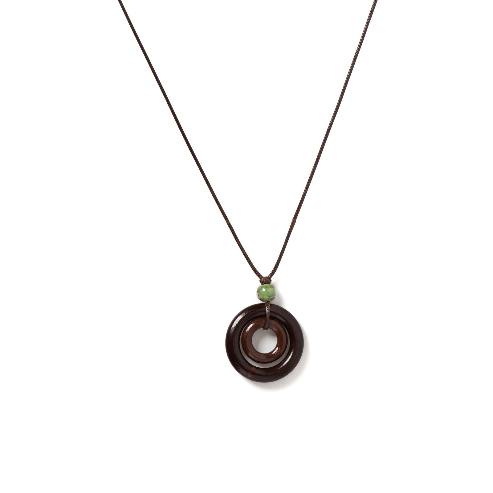 Handmade Wooden Circle Ceramic Pendant Necklace Adjustable Cord Unique Bohemian Jewelry for Men and Women 1 Piece S001160 251029
