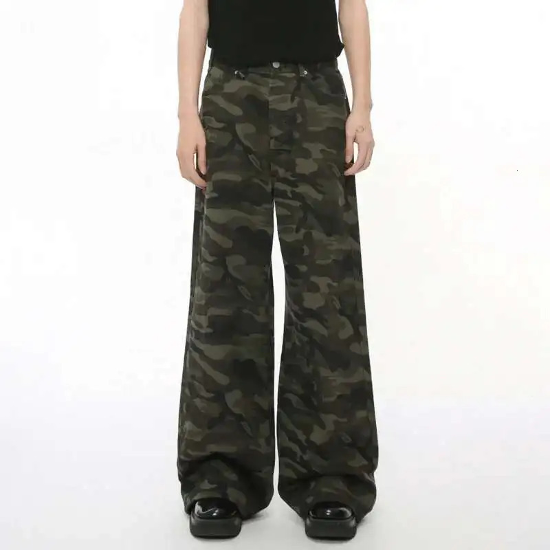 IEFB Vintage Camouflage Mens Jeans Fashion Washed Casual Wide Leg Denim Pants Autumn Winter Loose Male Trousers Old Blue 9C354 251029