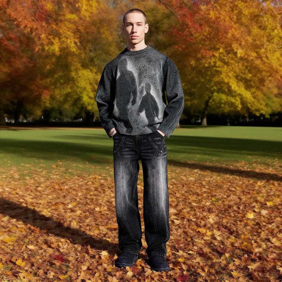 Unisex Casual round Neck Sweater Street Style High Design Knitted Loose Top European American Fashion J251029