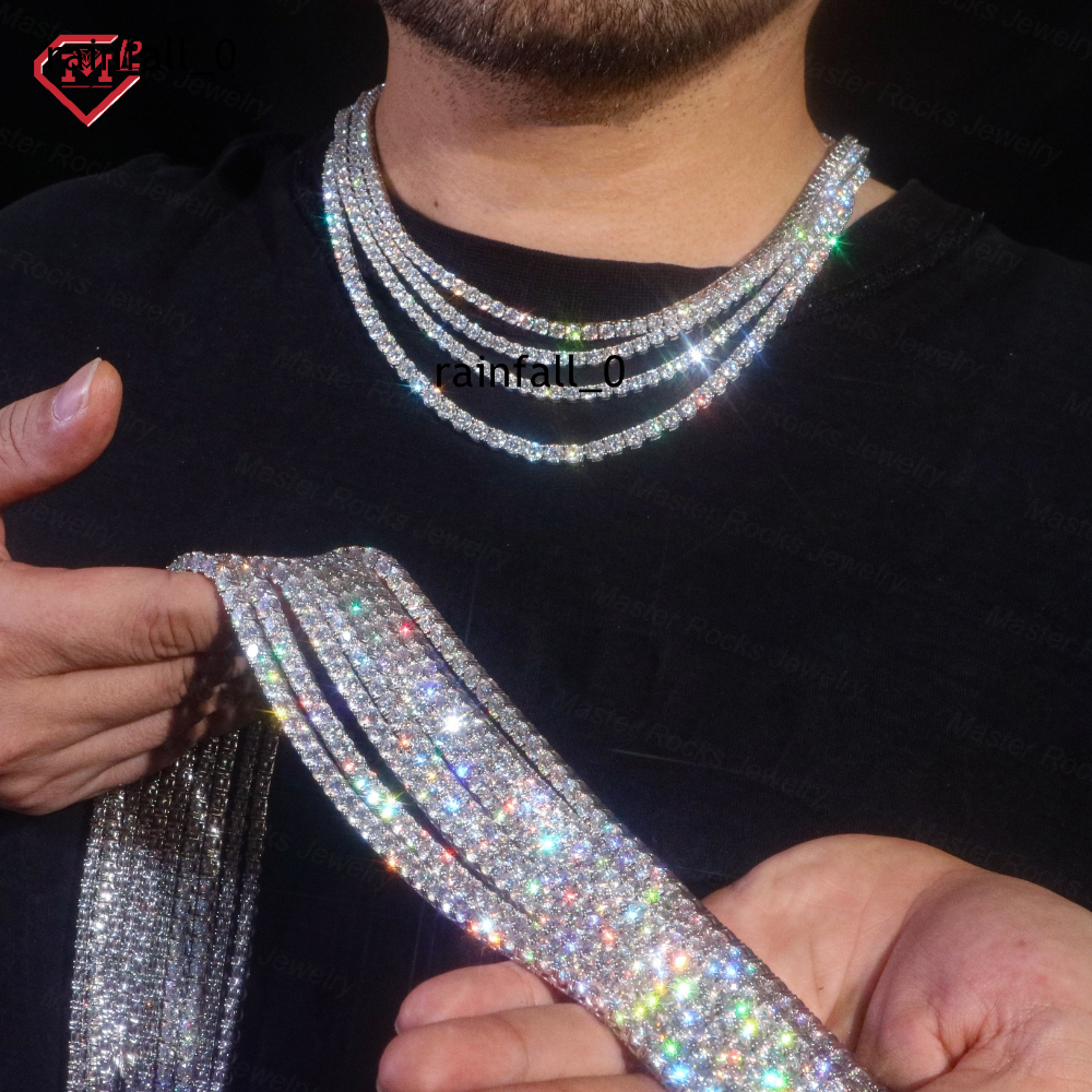 2mm 3mm 4mm 5mm Moissanite Tennis Necklace 925 Silver VVS Iced Out Hiphop Bling Moissanite Chain