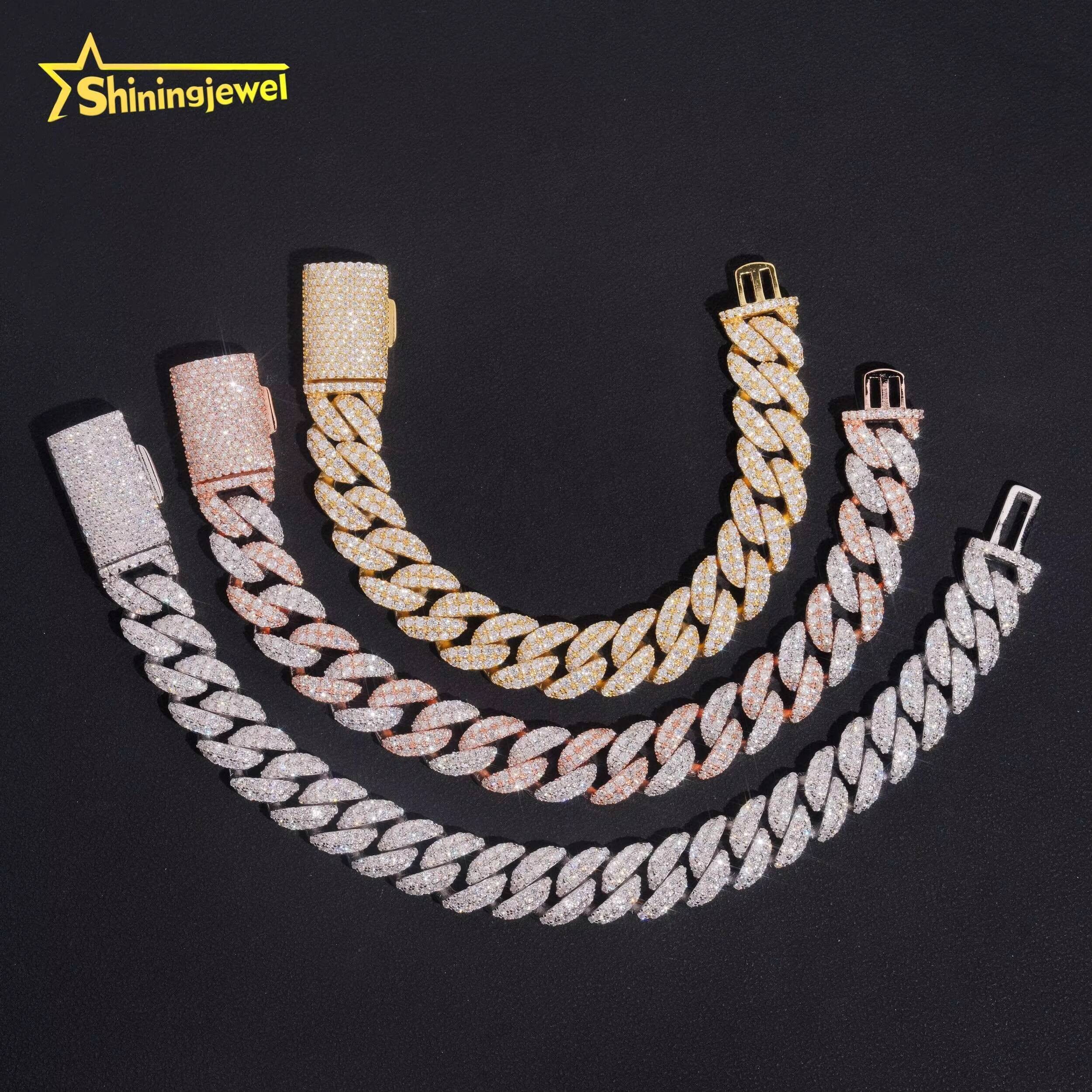 Promotion Sale RTS Hip Hop Jewelry 12mm Solid 925 Sterling Silver Men Bracelet Iced Out VVS Moissanite Chain Cuban Link Bracelet