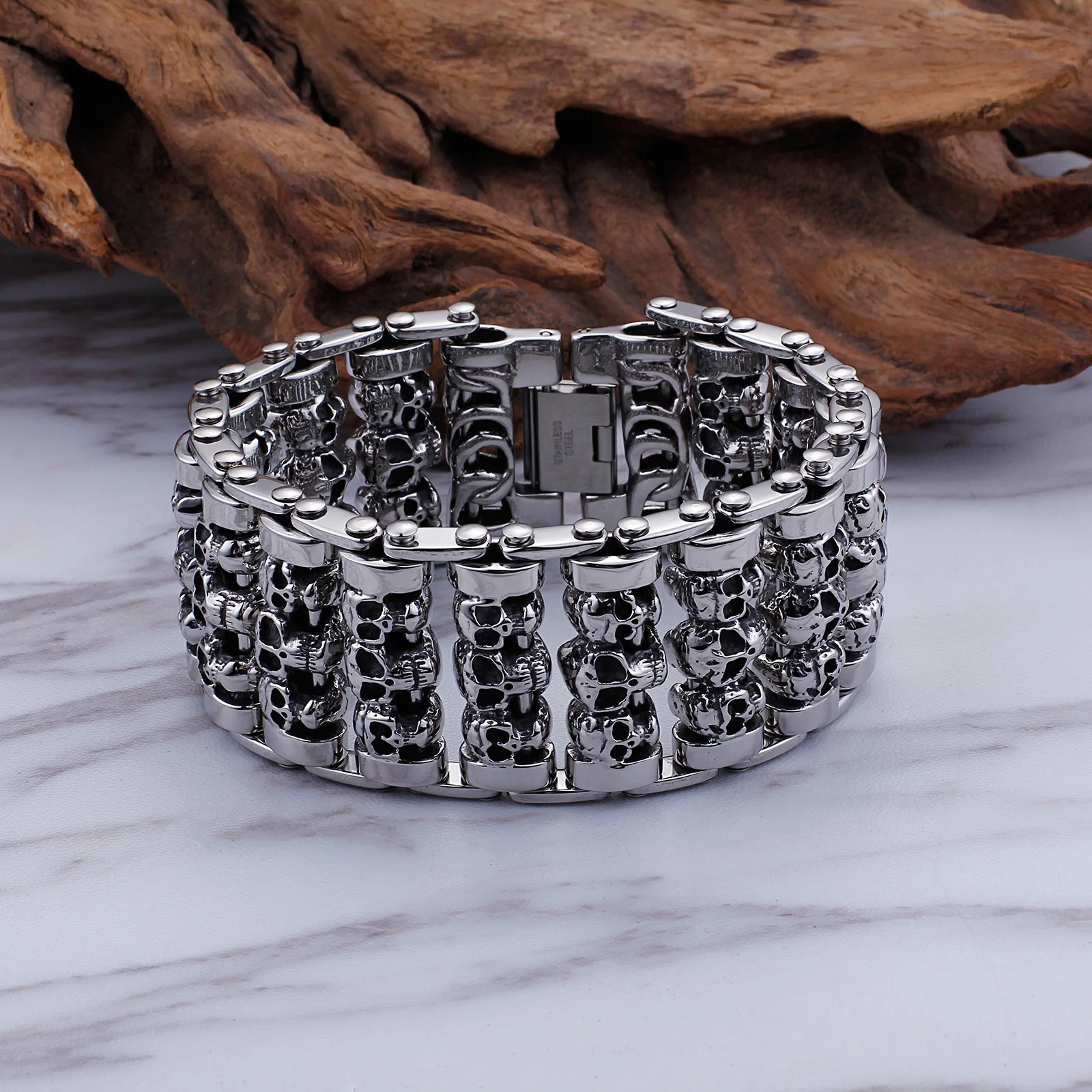 35mm Width Hugh Demon Skull Bracelet Men Heavy Overbearing Motor Biker Wristband 251028