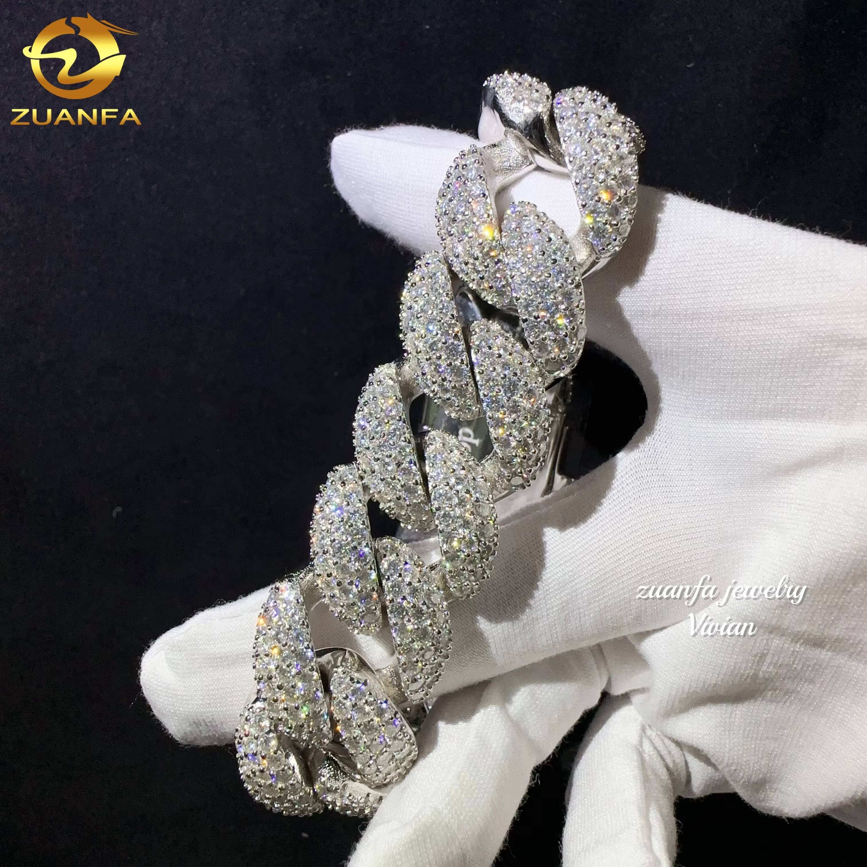 Fashion Fine Jewelry Sterling Silver 925 Vvs Moissanite Lab Diamond Hip Hop Iced Out Jewelry Cuban Link Chain Bracelet Men
