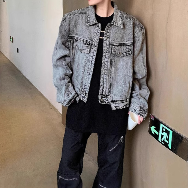 Padded Shoulder Denim Jacket Men's Spring And Autumn American High Street Workwear Jacket Designer Jacket Washed Loose Cool Denim Jacket