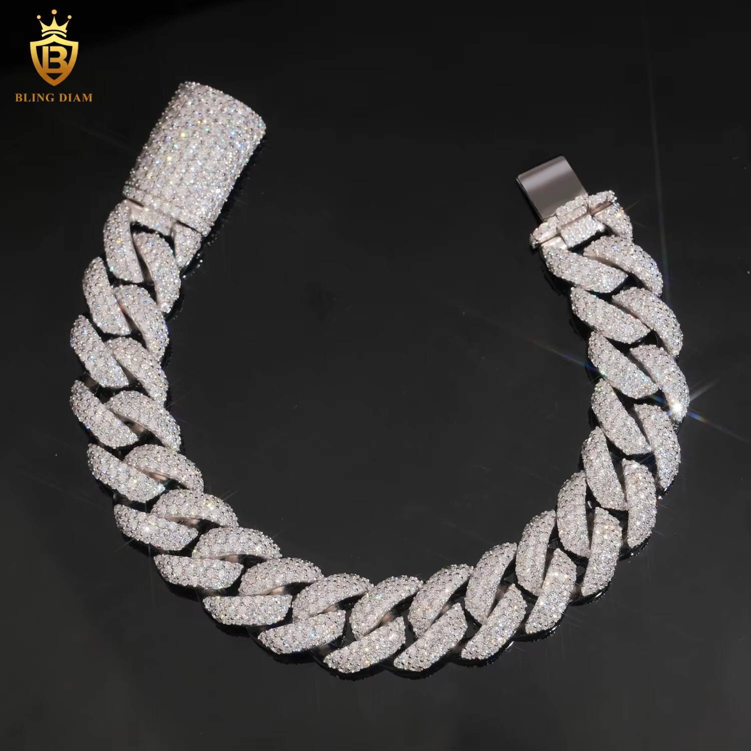 Fashion 15mm Crescent MoonShaped Moissanite Cuban Chain Bracelet Pass Diamond Tester VVS Moissanite HipHop Chain 925 Silver GRA