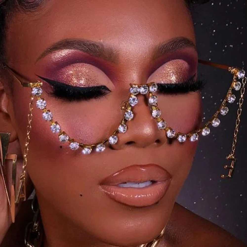 Stonefans Letter EA Tassel Eyeglass Frame No Lens Adjustable Jewelry Rave Designer Crystal Eyewear Frame Women Face DecorationW251029