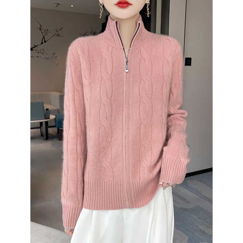 New Womens 100 Merino Wool Hoodie Knitted Thick Edition Autumn Winter Comfortable Skin friendly Zipper High Neck Solid ColorT251028