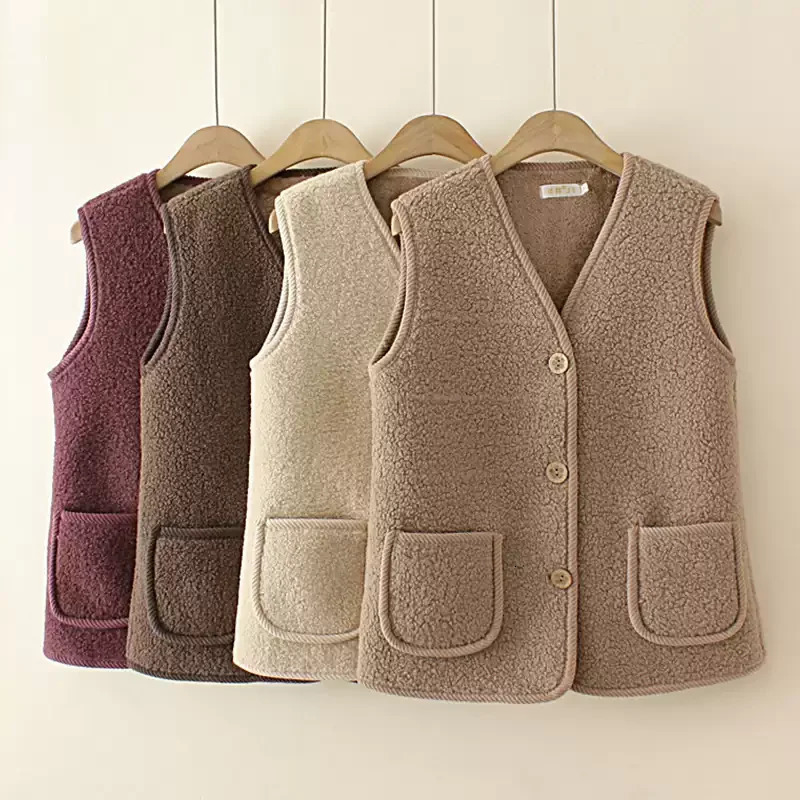 Lamb Wool Vest for Women Autumn Winter Fleece Quilted Waistcoat Thickened Warm Gilet for Elderly Outdoor Coat for Cold Weather 251029