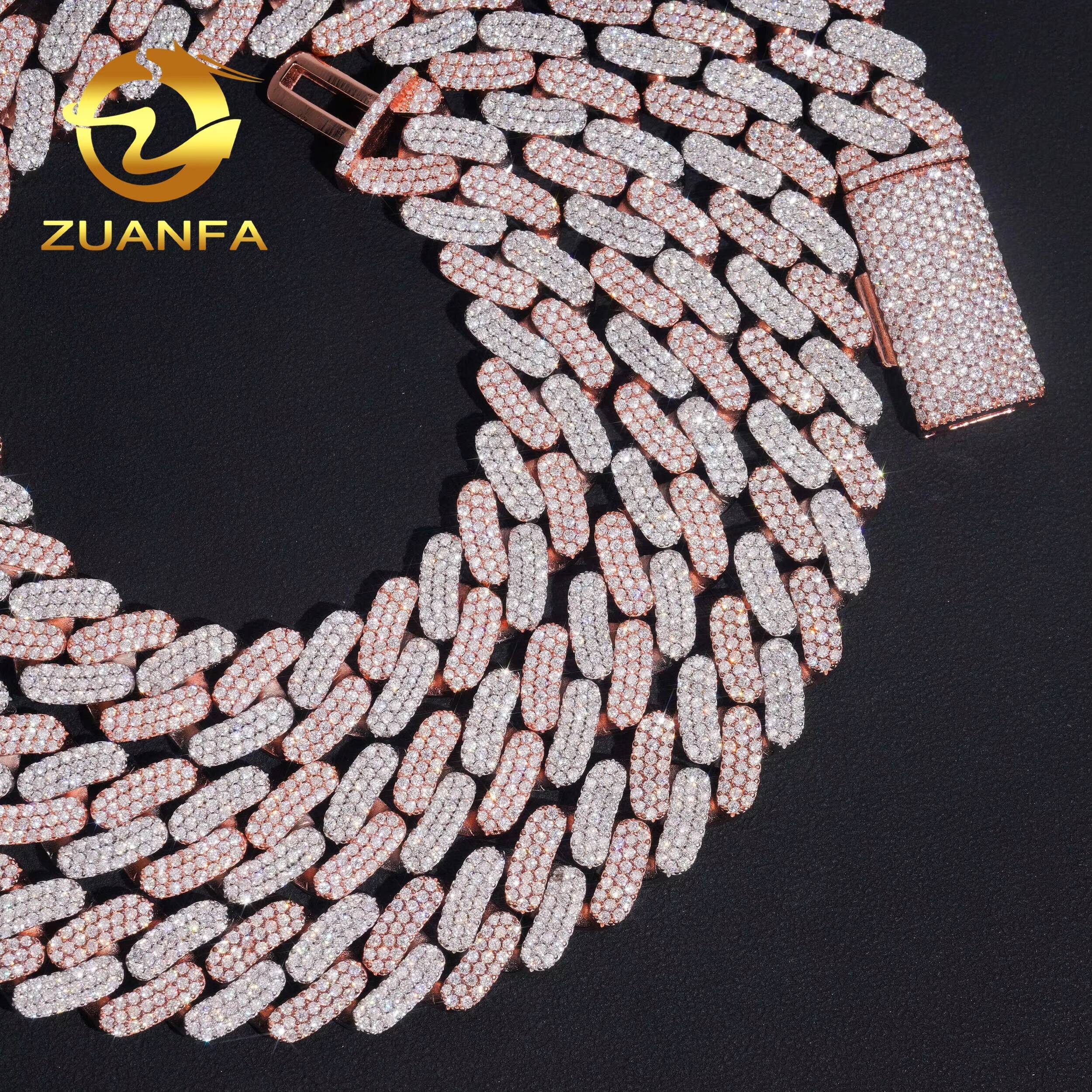 Pass Diamond Tester Iced Out Moissanite Hip Hop 16mm 3 Rows Two Tone Rose Gold 925 Sterling Silver Cuban Link Chain