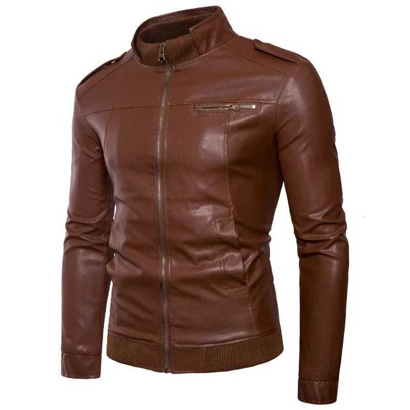 New Mens Leather Jacket Motorcycle Jacket Trendy Standup Collar Slimming Mens Leather Jacket Casual CoatT251029