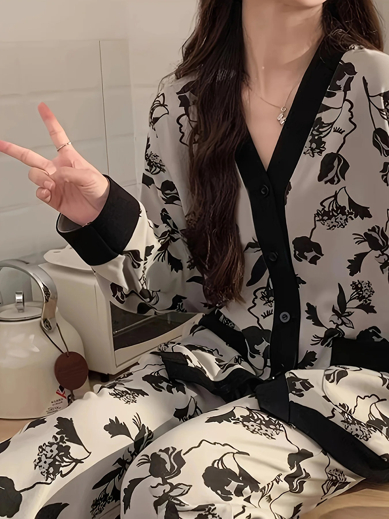 Style Womens HighAesthetic Pajamas Set for Autumn Winter Minimalist Casual Cute Sweet Loungewear 251029