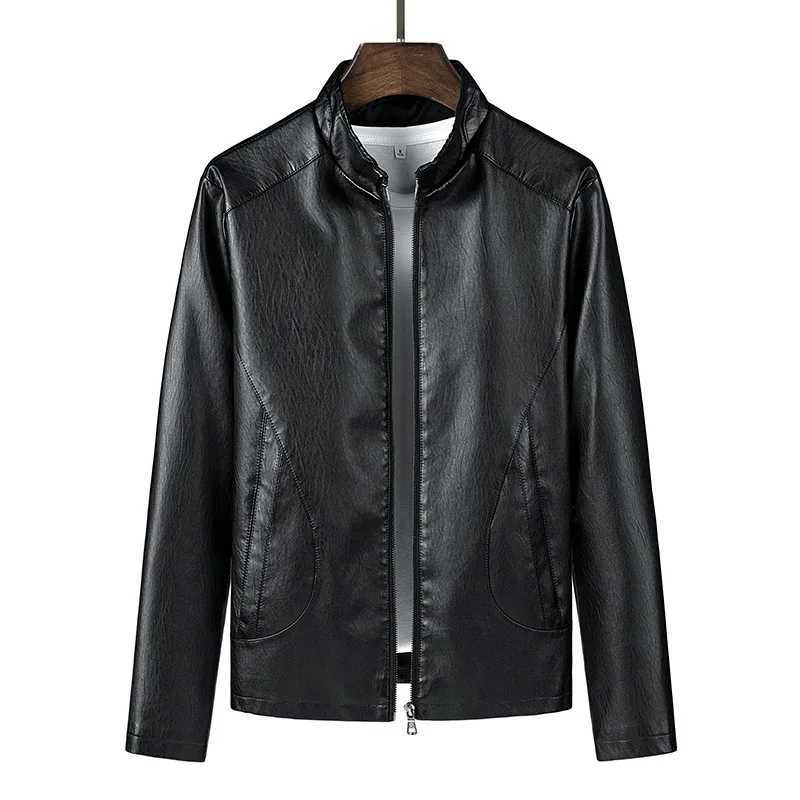 2025 new autumn Korean version standup collar PU mens leather jacket fashion leather jacket locomotive trend large size mensT251029