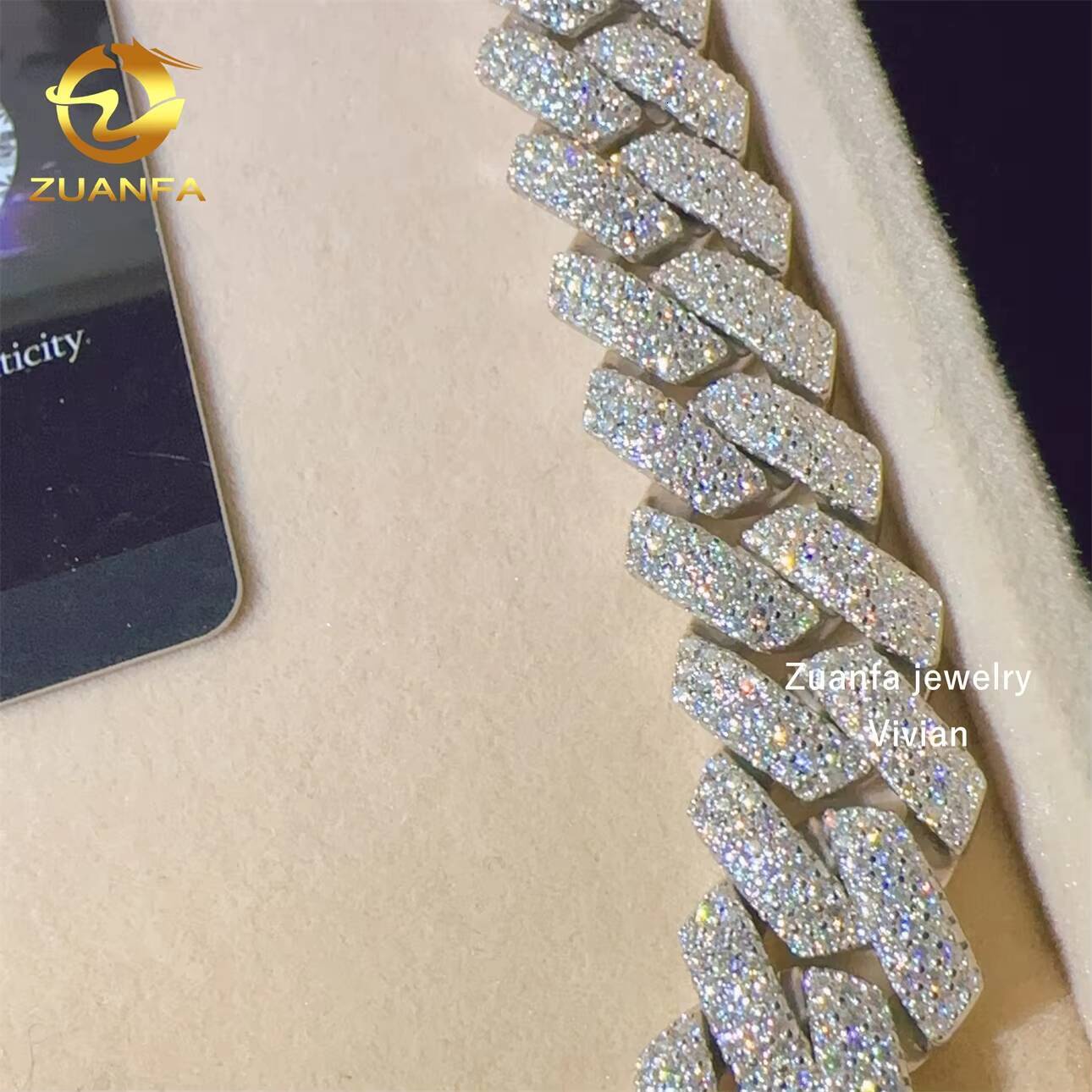 Fashion D Color VVS Moissanite Diamond 16MM Moissanite Necklace Sterling Silver 925 Hip Hop Cuban Chain Cuban Link Necklace