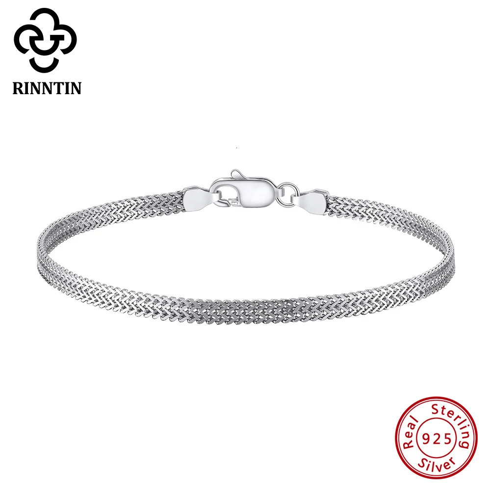 Rinntin 925 Sterling Silver 28mm Flat Mesh Chain Bracelets HightQuality Bangle Chain Simple Women Men Daily Accessories SB216 251028