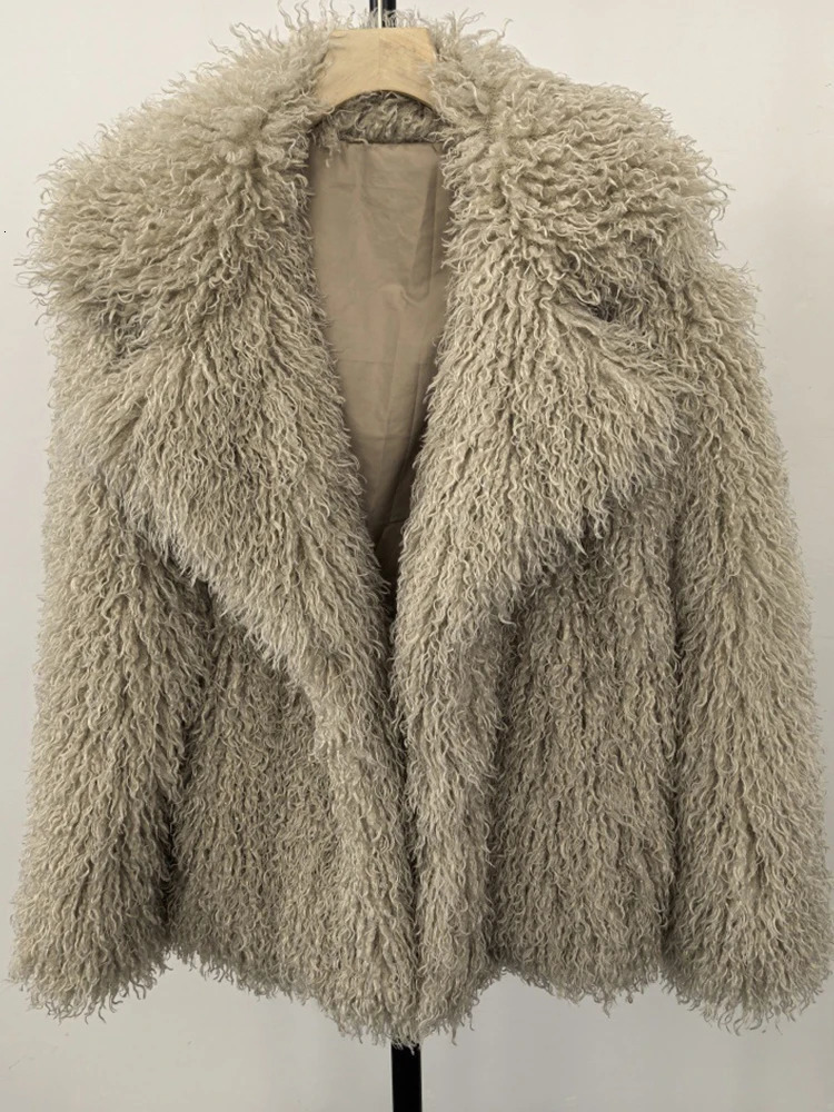 Aynaray 2025 Winter Women Faux Fur Jacket Solid Khaki Long Sleeve Thick Warm Outwear Fluffy Coat For Women 251013